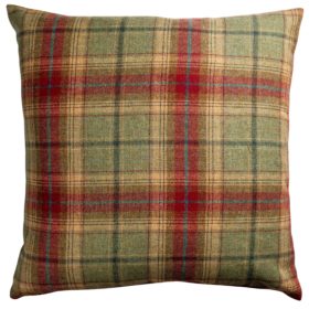 Glenmore Wool Check Extra-Large Cushion in Moss Green and Cranberry