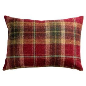 Glenmore Wool Check Boudoir Cushion in Autumn Red and Green