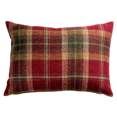 Glenmore Wool Check Boudoir Cushion in Autumn Red and Green
