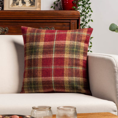 Glenmore Wool Check Cushion in Autumn Red and Green