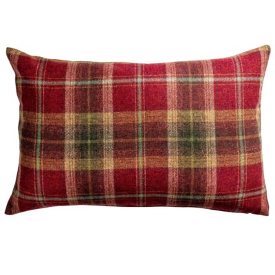 Glenmore Wool Check XL Rectangular Cushion in Autumn Red and Green