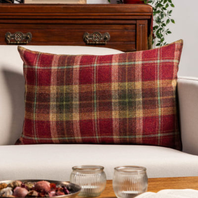 Glenmore Wool Check XL Rectangular Cushion in Autumn Red and Green