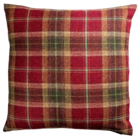 Glenmore Wool Check Extra-Large Cushion in Autumn Red and Green