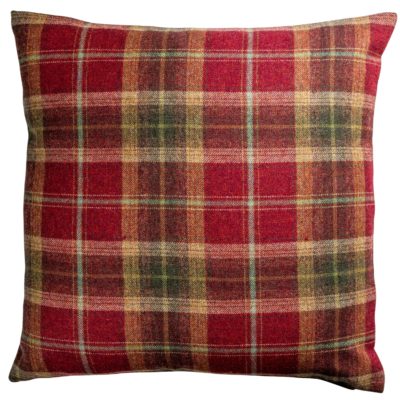 Glenmore Wool Check Extra-Large Cushion in Autumn Red and Green