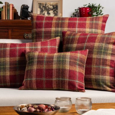 Glenmore Wool Check Extra-Large Cushion in Autumn Red and Green
