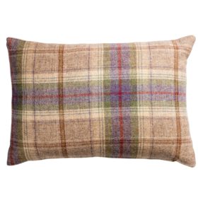 Glenmore Wool Check Boudoir Cushion in Natural and Heather