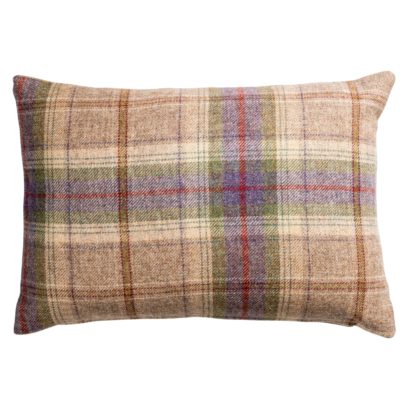 Glenmore Wool Check Boudoir Cushion in Natural and Heather