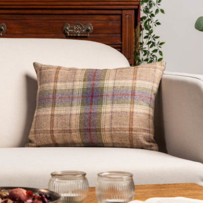 Glenmore Wool Check Boudoir Cushion in Natural and Heather