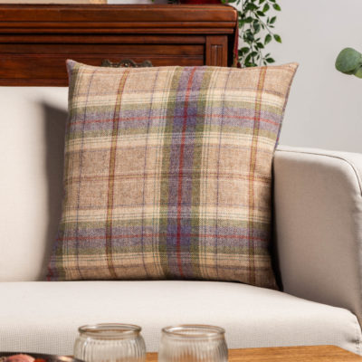 Glenmore Wool Check Cushion in Natural and Heather