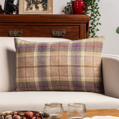 Glenmore Wool Check XL Rectangular Cushion in Natural and Heather