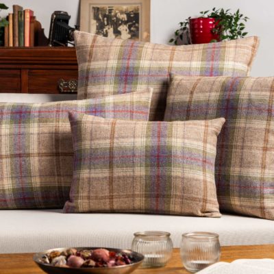 Glenmore Wool Check XL Rectangular Cushion in Natural and Heather