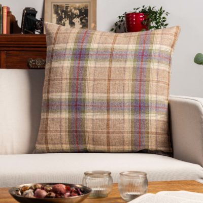 Glenmore Wool Check Extra-Large Cushion in Natural and Heather