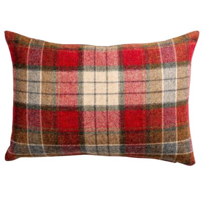 Lockwood Wool Check Boudoir Cushion in Cranberry Red