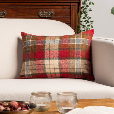 Lockwood Wool Check Boudoir Cushion in Cranberry Red