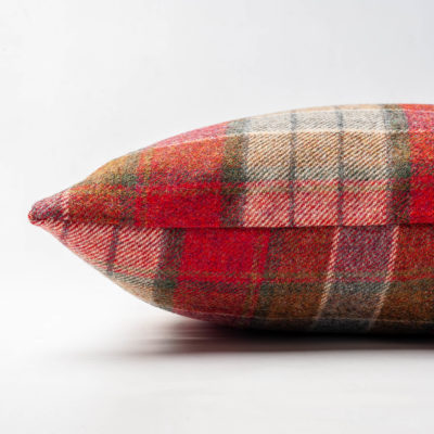 Lockwood Wool Check Boudoir Cushion in Cranberry Red