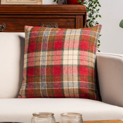 Lockwood Wool Check Cushion in Cranberry Red