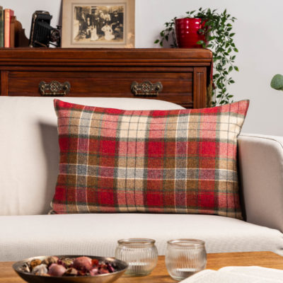 Lockwood Wool Check XL Rectangular Cushion in Cranberry Red