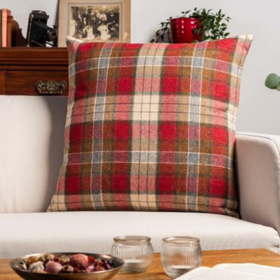 Lockwood Wool Check Extra-Large Cushion in Cranberry Red