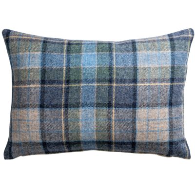 Lockwood Wool Check Boudoir Cushion in Denim Blue