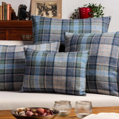 Lockwood Wool Check Boudoir Cushion in Denim Blue