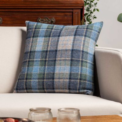 Lockwood Wool Check Cushion in Denim Blue