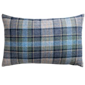 Lockwood Wool Check XL Rectangular Cushion in Deniml Blue