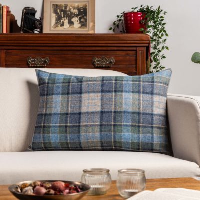 Lockwood Wool Check XL Rectangular Cushion in Deniml Blue