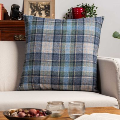 Lockwood Wool Check Extra-Large Cushion in Denim Blue