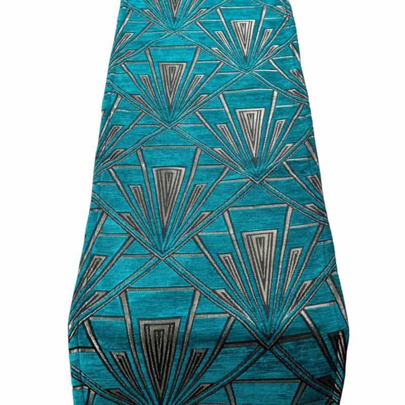 Art Deco Geometric Table Runner in Teal Blue and Silver