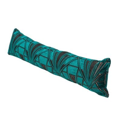 Art Deco Geometric Velvet Chenille Draught Excluder in Teal and Silver
