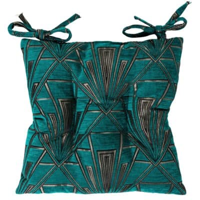 Art Deco Geometric Quilted Seat Pad in Teal Blue and Silver