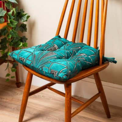 Art Deco Geometric Quilted Seat Pad in Teal Blue and Silver