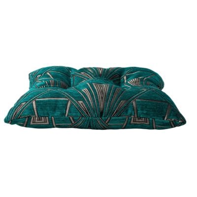 Art Deco Geometric Quilted Seat Pad in Teal Blue and Silver