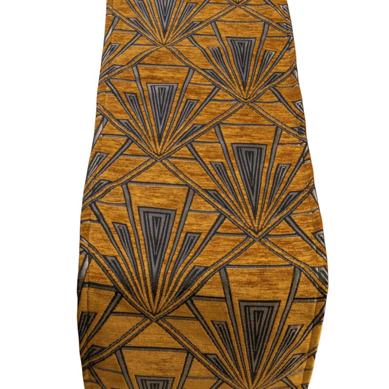 Art Deco Geometric Velvet Chenille Table Runner in Gold and Silver