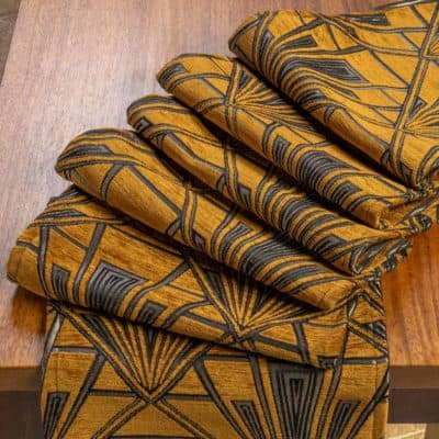 Art Deco Geometric Velvet Chenille Table Runner in Gold and Silver