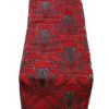 Art Deco Geometric Velvet Chenille Table Runner in Red and Silver