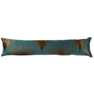 Art Deco Fan Velvet Chenille Draught Excluder in Teal and Gold