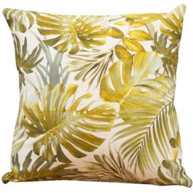 Canvas Leaf Print Cushion in Citrus