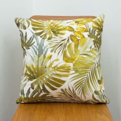 Canvas Leaf Print Cushion in Citrus