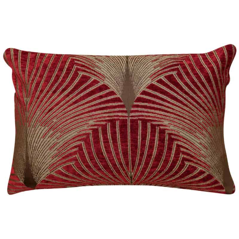 Art Deco Fan Rectangular Cushion in Red and Gold