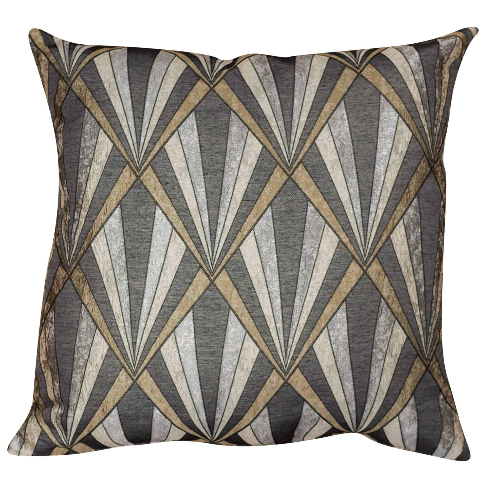 XL Art Deco Geometric Cushion in Grey and Copper Linen Loft
