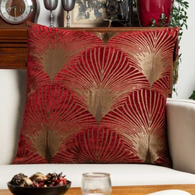 Art Deco Fan Extra-Large Cushion in Red and Gold