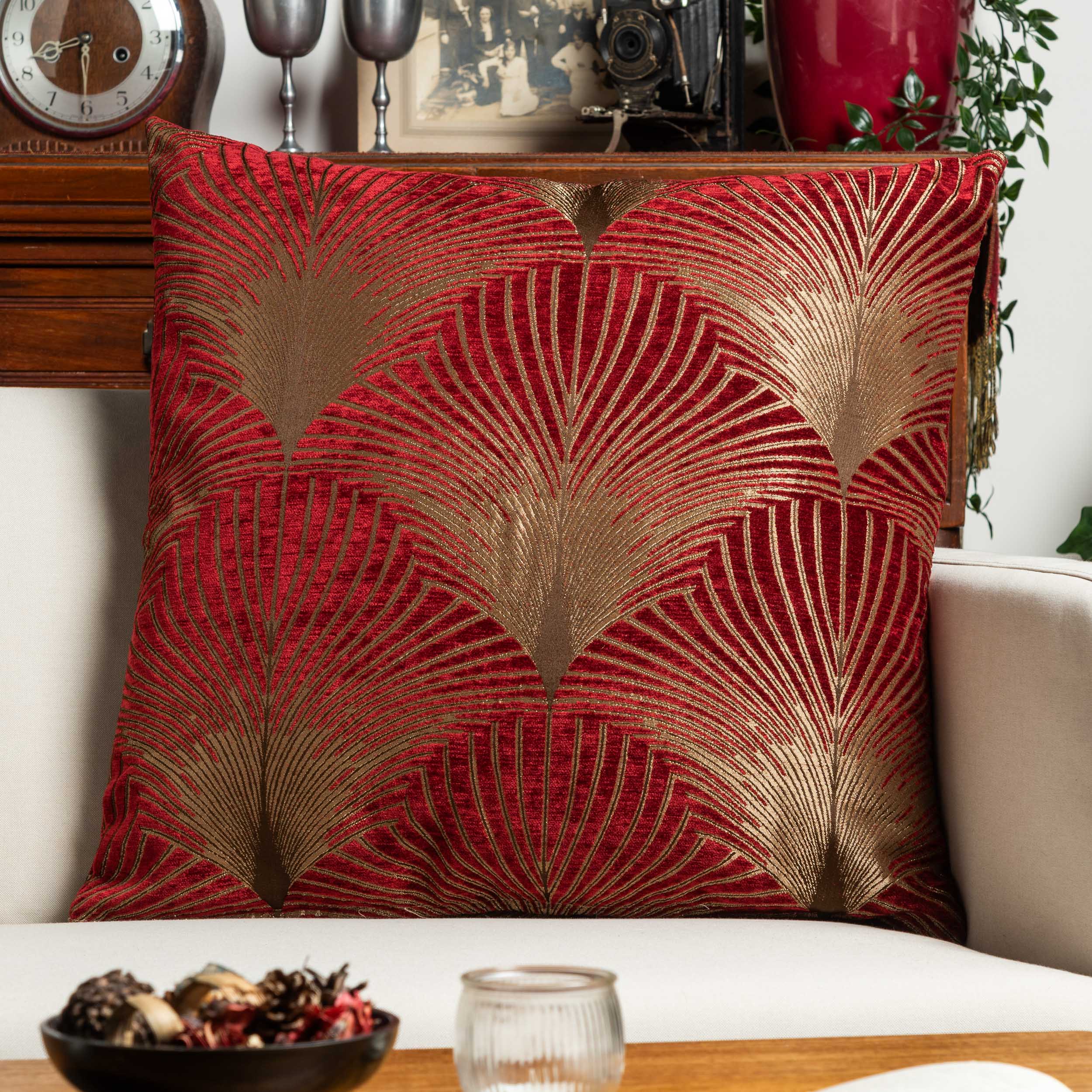 Art Deco Fan Extra-Large Cushion in Red and Gold