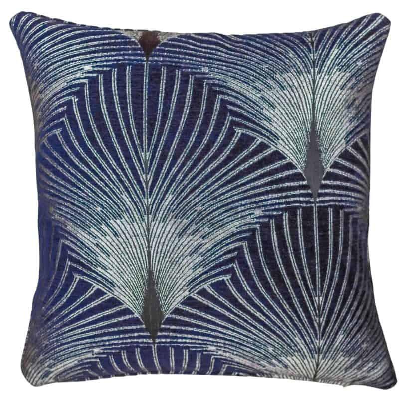 Art Deco Fan Cushion in Navy Blue and Silver
