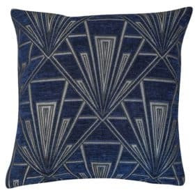 Art Deco Geometric Velvet Chenille Cushion in Navy Blue