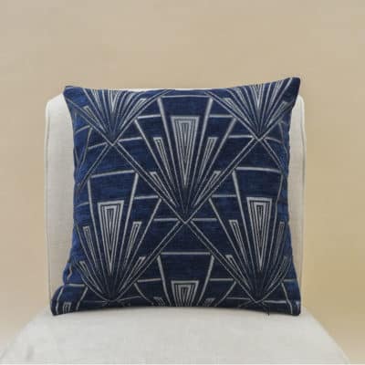 Art Deco Geometric Velvet Chenille Cushion in Navy Blue