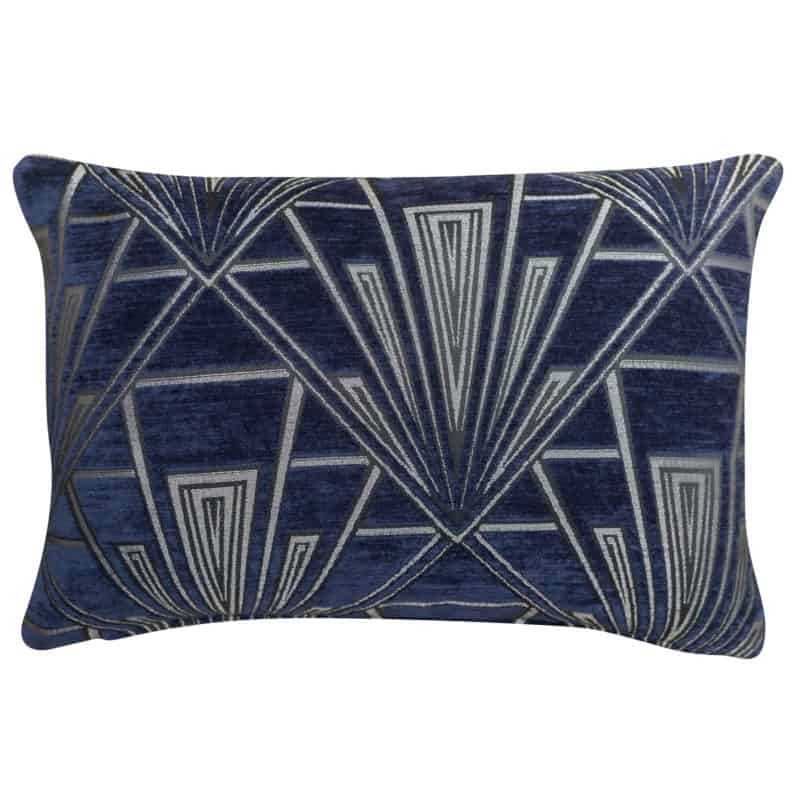 Art Deco Geometric Velvet Chenille Boudoir Cushion in Navy Blue