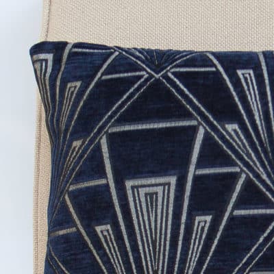 Art Deco Geometric Velvet Chenille Boudoir Cushion in Navy Blue
