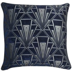 Art Deco Geometric Velvet Chenille Extra-Large Cushion in Navy Blue