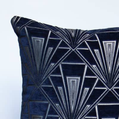 Art Deco Geometric Velvet Chenille Extra-Large Cushion in Navy Blue